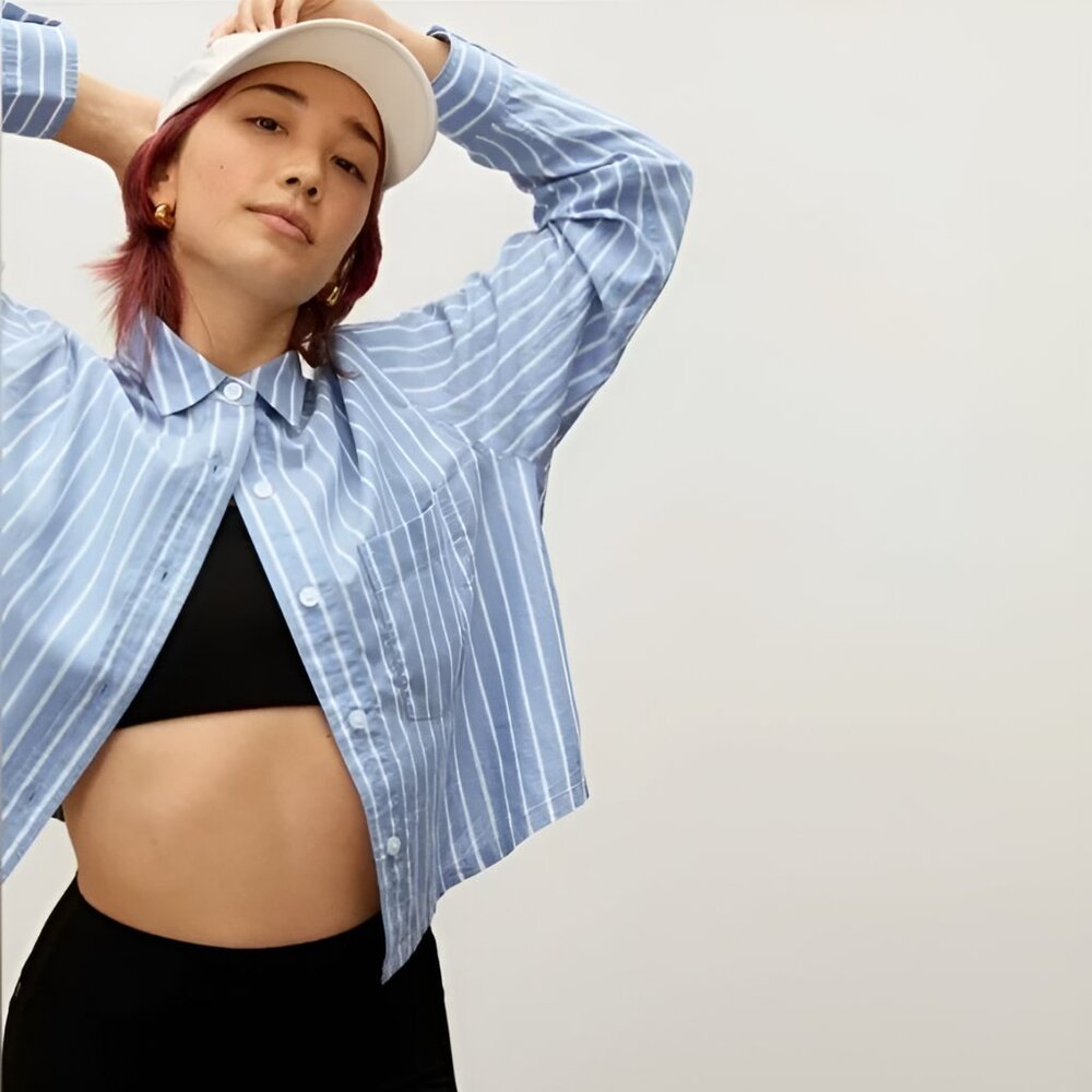 Everlane Light Blue and White Striped Button Down Shirt